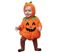 Set di vestiti per neonati, Bambine e Bambini, per Halloween, a Maniche Lunghe, in Pile, con cerniera, con Cappuccio, Top, Pantaloni a Righe e Leggings con piedini. (l-Orange, 12-18 Months)