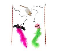 Dingo Z30036 - Juego de Juguetes para Gatos: 2 varitas con Monstruos espeluznantes de Cola emplumada y 1 Juguete para Gatos Angelo Mouse con Hierba gatera, 3 Juguetes con Campanas, Texturas Suaves y