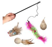 Set Dingo: Varita con Plumas, 2 Ratones ecológicos de Lino, 2 Pelotas de sisal con Plumas. 5 Juguetes Ligeros, Naturales y Seguros para Gatos Activos. (Z30038)