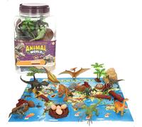 ColorBaby Animal World - Cubo Dinosaurios, 30 Piezas, Tapete Mapa en inglés, Figuras realistas Animales prehistóricos, Juego simbólico, Set Educativo, Diversión y Aprendizaje + 3 años (39321)