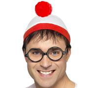 Set Disfraz Donde Está Wally Gorro + Gafas Smiffys Blanco Poliéster