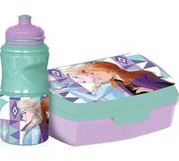 Set Disney de botella de 380 ml y sandwichería azul para niños en plástico Frozen con banda antideslizante y cierre de seguridad