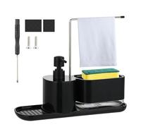 Set dispensador jabón Cocina 2 en 1 - Dispensador para Manos y Platos con Estropajo jabonoso y Porta estropajos Fregadero - Ideal para dispensador jabón Cocina - Negro