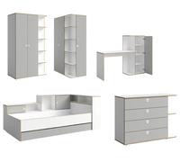 Set Dormitorio Infantil Pinio Completo 4 Piezas Blanco Gris Claro Roble Trufa