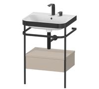 Set Duravit Happy D.2 Plus con consola metálica y cajón, 575x490mm, 2 agujeros para grifo, HP4740E6060, Color: Seda topo laca mate