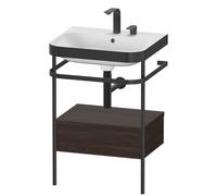 Set Duravit Happy D.2 Plus con consola metálica y cajón, 575x490mm, 2 agujeros para grifo, HP4740E6969, Color: Nogal cepillado Chapa de madera auténtica