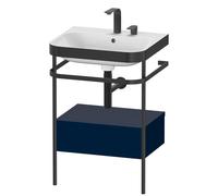 Set Duravit Happy D.2 Plus con consola metálica y cajón, 575x490mm, 2 agujeros para grifo, HP4740E9898, Color: Seda azul noche lacado mate