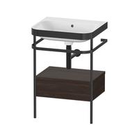 Set Duravit Happy D.2 Plus con consola metálica y cajón, 575x490mm, sin agujero para grifo, HP4740N6969, Color: Nogal cepillado Chapa de madera auténtica