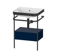 Set Duravit Happy D.2 Plus con consola metálica y cajón, 575x490mm, sin agujero para grifo, HP4740N9898, Color: Seda azul noche lacado mate
