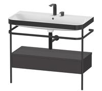 Set Duravit Happy D.2 Plus con consola metálica y cajón, 975x490mm, 2 agujeros para grifo, HP4743E8080, Color: Decoración grafito supermate
