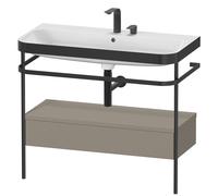 Set Duravit Happy D.2 Plus con consola metálica y cajón, 975x490mm, 2 agujeros para grifo, HP4743E9292, Color: Gris piedra Seda Barniz mate
