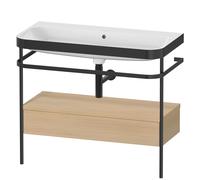 Set Duravit Happy D.2 Plus con consola metálica y cajón, 975x490mm, sin agujero para grifo, HP4743N7171, Color: Roble mediterráneo Chapa de madera auténtica