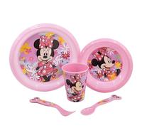 Set vajilla infantil reutilizable de 5 piezas: vaso, plato, cuenco y cubiertos de Minnie Mouse