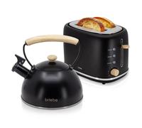 briebe Nordic Set Tostadora Pan Ranura Ancha 2 Rebanadas, 6 Niveles Tostado + Tetera Silbante 2,3 L Infusiones, Acero Inoxidable, Inducción, Libre BPA, Pack Desayuno Diseño Nórdico Negro