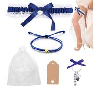 Set Elegante de Liga Azul para Novia con Llavero Ángel y Pulsera, Accesorios Simbólicos de Boda para Despedida de Soltera y Ceremonia Nupcial