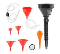 Set Embudos Automoción - Boquilla Flexible Ángulo Recto con Filtro | Caño Plástićo Cuello Largo | Llenado Gasolina, Refrigerante y Aceite Motor, Kit 8 Piezas más Bomba Sifón Manual, Pico Desmontable