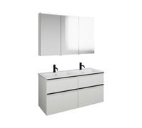 Set Eqio de burgbad, compuesto por armario con espejo a la derecha, lavabo doble de cerámica Slim y mueble bajo para lavabo, anchura 1220mm, SHCR122LF6582C0001G0252, Color: Blanco mate / Blanco mate,