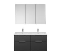 Set Eqio de burgbad, compuesto por armario con espejo a la derecha, lavabo doble de cerámica Slim y mueble bajo para lavabo, anchura 1220mm, SHCR122LF6584C0001G0146, Color: Gris oscuro mate / Gris osc