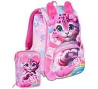 Set escolar de 2 piezas para Seven Sj Heart Buddy Fan mochila escolar primaria niña + estuche 3 compartimentos completo (45 accesorios) - School Pack Niños