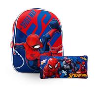 Set Escolar Infantil Spider-Man de 2 Piezas | Mochila 3D + Estuche Plano de 1 Compartimento | Diseño Marvel Rojo y Azul