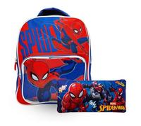 Set Escolar Infantil Spider-Man de 2 Piezas | Mochila con Bolsillo Frontal + Estuche Plano de 1 Compartimento | Diseño Marvel Rojo y Azul