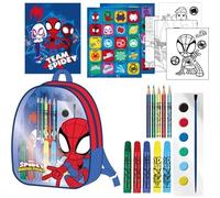 Set Escolar Spidey y Sus Amigos Asombrosos Mochila Transparente con Útiles y Accesorios de Arte - Mochila Pinturas Spidey con Cuaderno, Colores, Acuarelas y Stickers