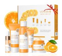 Set Facial Vitamina C Mujer, 5 Piezas Cuidado Facial Tamaño Viaje | con Limpiador Tónico Sérum Crema de Ojos y Crema Facial, Rutina Diaria Hidratante para Mujeres y Adolescentes