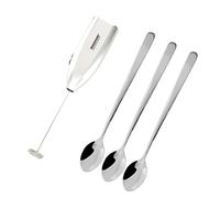 Set Fackelmann para Café, Incluye 1 Espumador de Leche Fackelmann para Mezclar Bebidas y Hacer Espuma en Pocos Segundos, Juego de 3 Cucharas Largas para Bebidas, 19 cm