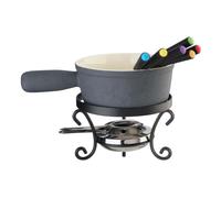 Set Fondue de Queso Caquelon Cerámica Rechaud 6 Tenedores Eva Nero 10 Pz