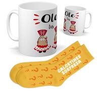 Set frases con humor | Taza ole tus huevos + Calcetines Sorpresa | Regalo Original y Divertido para Hombre o Mujer | Cumpleaños, Navidad, Amigos, Familiares y Regalos Llenos de Buen Humor