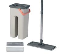 Fregona Plana Relaxdays, Cubo 3 l con exprimidor, 2 Compartimentos, Gris