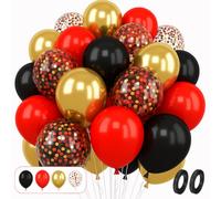 Set Globos Rojos Negros Dorados Metálicos y Confeti 12 Pulgadas 52 Piezas Decoracion Cumpleaños Adultos Fiesta Elegante Arco Guirnalda Globos Graduacion Aniversario