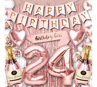 Set grande de decoraciones para fiestas de cumpleaños 24 con globos de cumpleaños y globos de 24 dígitos para ella, incluyendo globos de látex y confeti