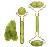 Set Gua Sha y rodillo de jade de 3 piezas, piedra de masaje facial de cuarzo natural, herramienta de elevación antienvejecimiento y alisado de arrugas para cara y cuello