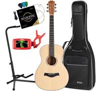 Set guitarra Folk Shaman WSF-10 NT: cuerpo Folk, tapa abeto, fondo y aros caoba, mástil okoume. Incluye funda, soporte, afinador clip y cuerdas. Color natural. Económico.