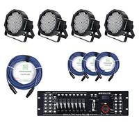 Set Iluminación 4x Showlite FLP-144 + Controlador DMX Master Pro USB + Cable. LEDs: 144x10mm RGB, Consumo: 15W, Voltaje: 90-240V 50/60Hz.