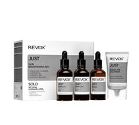 REVOX B77 - Just Skin Brightening Set, 4 x 30 ml, Sérum Contorno Ojos Cafeína 5% + Sérum Vitamina C + Ácido Glicólico + Limpiador Facial Escualano, Set Cuidado Facial, Piel más Uniforme y Luminosa