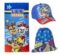 Set Infantil de La Patrulla Canina - Color Azul y Rojo - Incluye Saquito de Tela, Toalla y Gorra - Estampado de Marshall, Chase y Rubble - Ideal para el Verano - Producto Original Diseñado en España