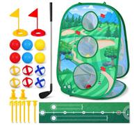 Set Juego De Golf, 3 En 1 Set Juego Golf Competitivo para Interiores Y Exteriores Minigolf para Niños Y Adultos Jardín con Palo Alfombra Putting Y Red Chipping De 3 Caras Desarrolla Habilidades