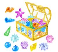 Set Juguete de Gema, Cofre Tesoro Piscina, 36 Piedras Preciosas de Buceo con 1 Cofre Pirata Niños, Bucear Coloridos Gema Juguetes para Fiestas en Piscina, Juegos de Playa, Búsquedas del Tesoro (B)