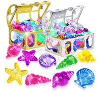 Set Juguete de Gema, Cofre Tesoro Piscina, 36 Piedras Preciosas de Buceo con 2 Cofre Pirata Niños, Bucear Coloridos Gema Juguetes para Fiestas en Piscina, Juegos de Playa, Búsquedas del Tesoro (A)