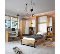 Set Juvenil 6 Piezas Cama Armario Nero Artisan Roble Blanco Negro Alto Brillo