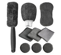 Set Limpieza Coche, 9 Piezas Juego de Limpieza De Coche, Kit Limpieza Coche, Cepillo Limpieza Coche, Kit Limpieza Coche Interior para Interior y Exterior con Esponjas de Pulido Mitón de Microfibra
