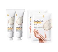 Set Lotion de Manos de Arroz+ Hand Mask, Crema Manos Agrietadas y Secas, Lotion Reparadora, Hand Cream, Hidrata e Hidrata la Piel, Previene la Seca y Mejora la Textura de la Piel