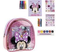 Set manualidades Minnie mochila transparente Kit creativo crayones, acuarelas, stickers, lápices de colores y libreta para colorear