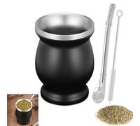 Set Mate, 230ML Calabaza Mate, Juego de Té, Tazas Yerba, con Pajita y Brocha, Juego de Taza de acero inoxidable, para Cocinas, Restaurantes, Cafeterías, Negro