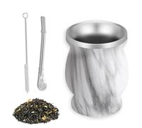 Set Mate, Taza Mate, Taza Mate de Acero Inoxidable de Doble Pared con Diseño Aislante, Juego de Té Mate de 260ml, con Cuchara para Pajita y Cepillo Limpiador para Té Mate, Café (Silver Dapple)