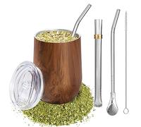 Set Mate Yerba Mate, Kit Mate de Vaso Argentino de Acero Inoxidable de Doble Pared Isotérmica, 355 ml Taza de Té Mate con Dos Bombilla y Cepillo para Limpiar para Cocinas, Restaurantes, Cafeterías