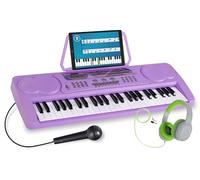 Set McGrey BK-4910VT - Teclado 49 teclas para principiantes; 16 sonidos, 10 ritmos, 8 percusiones, 6 demos. Incluye micrófono, auriculares infantiles KKH-10 y soporte para partituras. Lila