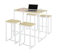 SoBuy Conjunto Mesa Alta de Cocina con 4 Taburetes - Mesa de Bar Alta para Comedor, Ahorro de Espacio para Pisos Pequeños, Balcón o Isla Cocina, Acabado Madera Natural, 100x60x96cm OGT15-WN